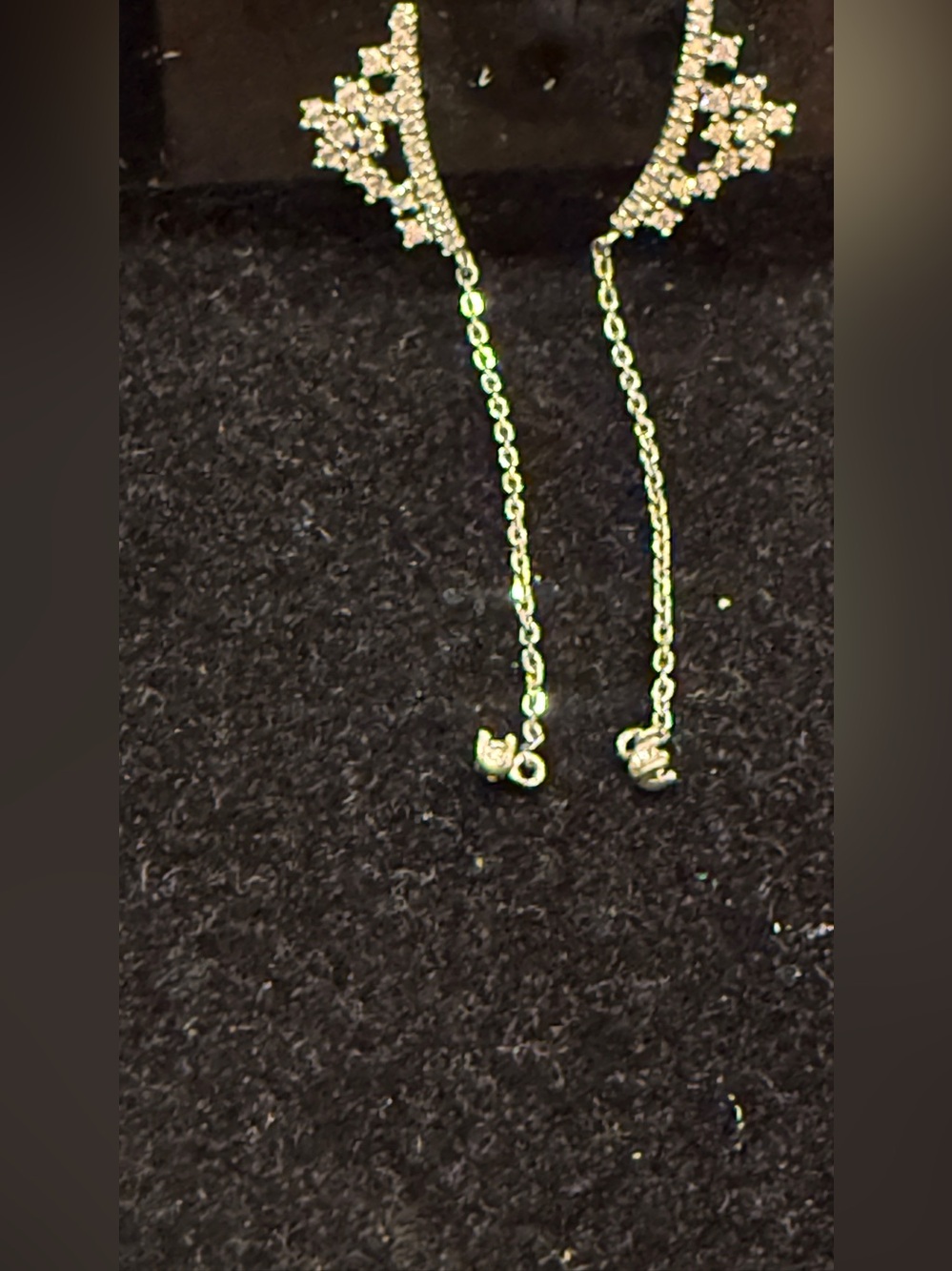 Dainty Silver Chain Drop Earrings with Crystal Accents